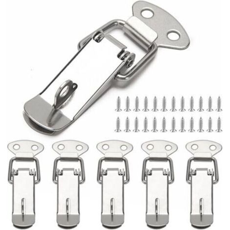 6 Pièces Fermeture a Levier Fermeture à Ressort Loquet, Loquet à Ressort Bascule 72mm, avec Crochet, pour Coffret, Boîte, Tiroir, Armoire, Coffre à Outil, avec 24 Vis M4x16