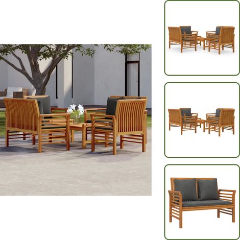 The Living Store Salon de jardin avec coussins 5 pcs Bois d'acacia solide - Fauteuil de jardin (1/5)