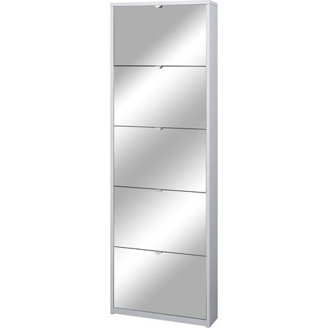Scarpiera 5 Ante con Specchio 63x190x18 cm Bianco Fiammato (1/2)