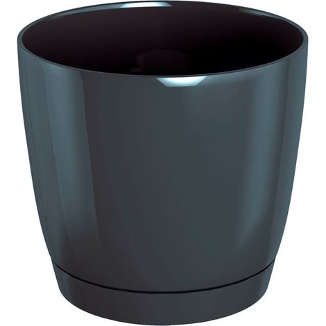 Maceta redonda de plastico Coubi Round P en color grafito 24 (largo) x 24 (ancho) x 22 (altura) cm (1/4)