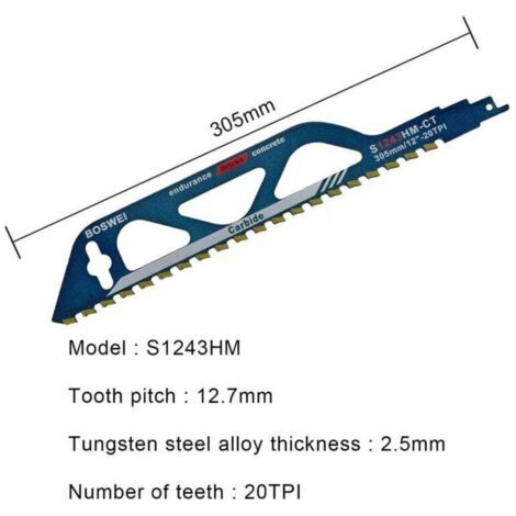 QORVA-Lame de Scie Sabre,Lame de Scie Sabre Expert au Carbure de Tungstène pour Métal,Bois,Pierre,Accessoires de Scie Sabre pour Béton Cellulaire,Brique,Béton (305 mm )-Fei Yu