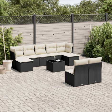 Salon de jardin 10 pcs avec coussins noir résine tressée vidaXL (1/5)