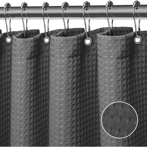 Gaufre Rideau Douche Rideaux Baignoire Tissu Polyester Lavable en Machine Rideau Salle de Bain avec 12 Crochets Rideau Salle de Bain Imperméable 183 x 183 cm(Gris Foncé) (1/5)
