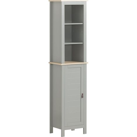Sobuy – Colonne de salle de bain haute 3 étagères ouvertes – MDF gris avec poignées en cuir – Dimensions 39 x 30 x 169 cm – BZR68HG