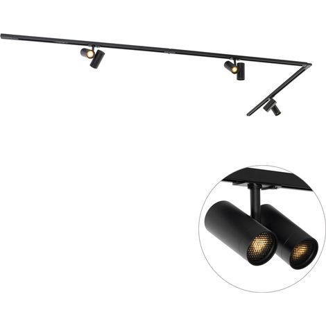 QAZQA iconic - Système de rail spot luminaire plafond, plafonnier compatible pour led - 6 lumière - L 320 cm - Noir - Moderne - éclairage intérieur - Salon I Chambre I Cuisine I Salle à manger
