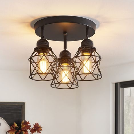 HEMVOR Plafonnier orientable 3 lumières E27 360° noir (1/5)