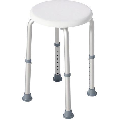 Höhenverstellbarer Duschhocker, ergonomischer Duschsitz, rutschfeste Füße, max. Belastbarkeit 136 kg, Aluminium, HDPE, weiß (1/5)