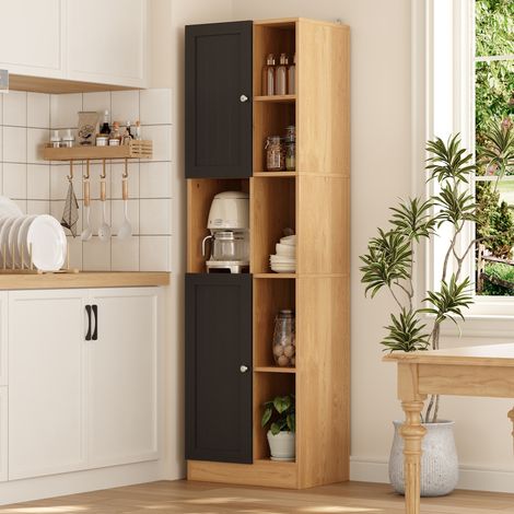 Armoire de cuisine 50×35,5×170 cm – Buffet de cuisine – 6 étagères ouvertes + 2 portes – anthracite/chêne (1/5)