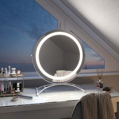 EMKE LED Hollywood Vanity Mirror, Round 360° Rotation Makeup Mirror Touch Screen Cosmetic Mirror with Dimmable, Adjustable Brightness and Memory Function, Illuminated Hollywood Mirror (Φ500mm, White) (1/5)