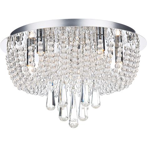 DAR SAIGON - Plafonnier Crystal Flush Chrome Poli, Clair, 5x G9 (1/5)