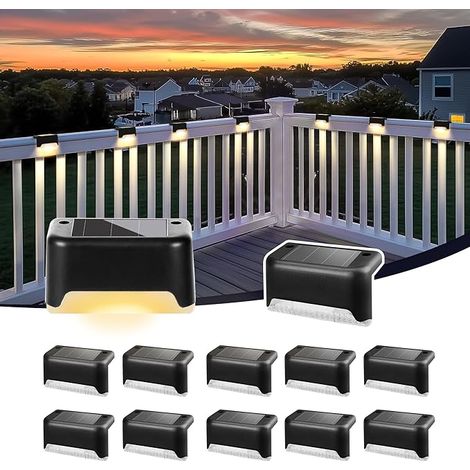 Luz exterior, impermeable, tipo 12, LED solar, adecuada para escaleras exteriores, escalones, vallas, patios, terrazas y senderos (blanco cálido) (1/5)