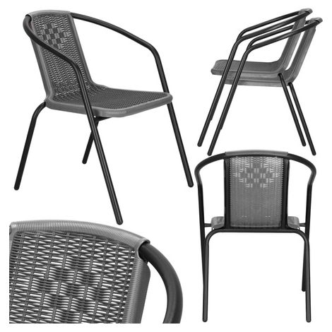 Krzesła da giardino 2 pezzi in metallo, sedia intrecciata per balcone grigio, set assortito.
