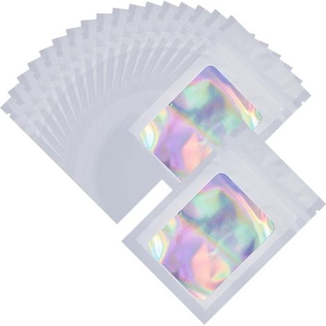 100 Stück 7,6 x 10,2 cm große, holografische Reißverschlussbeutel mit Sichtfenster zur Aufbewahrung von kleinen Karten und Accessoires (1/5)