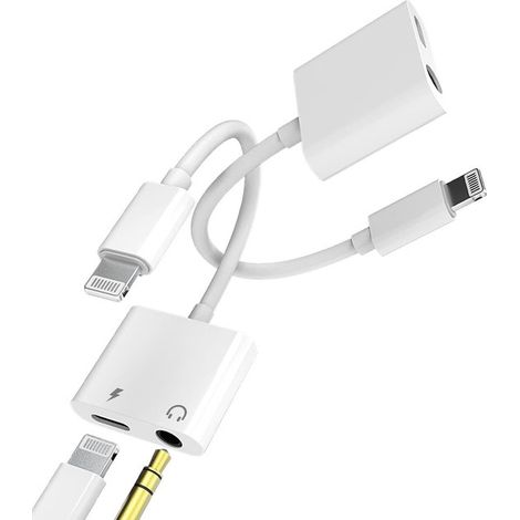 Adaptador AUX para iPhone，cable Lightning a 3,5 mm con conector de audio，adaptador para auriculares y cargador. Compatible con iPhone 11，12，8 (1/3)