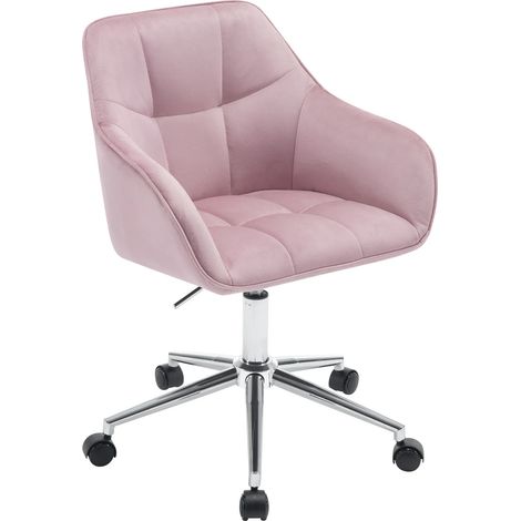 Chaise de bureau en velours rose avec dossier ergonomique et base métallique 5 étoiles (1/5)