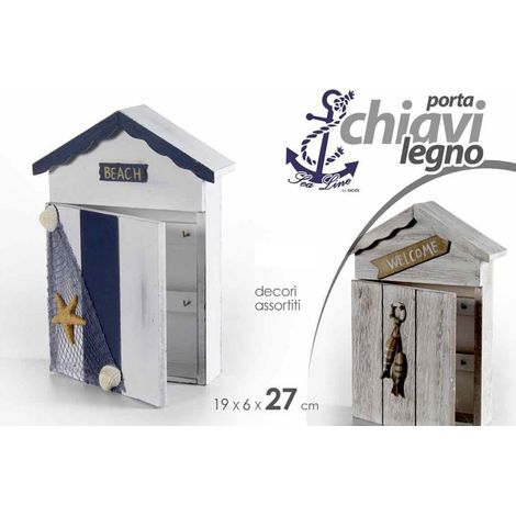 Portachiavi parete legno 19 x 6 x 27 cm decoro mare (1/2)