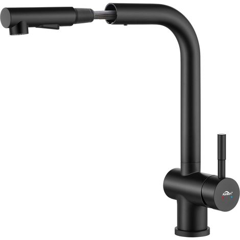 Rubinetto da cucina, miscelatore estraibile per lavello, rubinetto monocomando girevole a 360°, miscelatore da cucina in acciaio inox, nero (1/5)