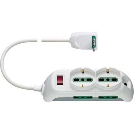 Multiprise universelle 2p&43t 10 À 250 avec disjoncteur et fiche pivotante couleur blanche fp00527.c.b