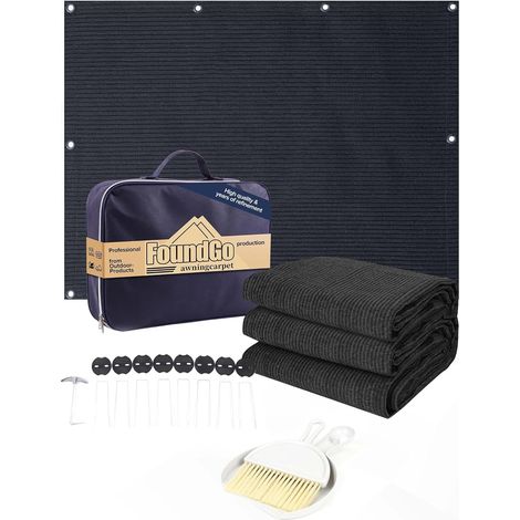Tapis d'auvent de Camping Car avec œillets, 280g/m² HDPE Tapis de Camping,Sol d'auvent extérieur avec Sac de Transport,Clous en Acier et Petit Balai (1/5)