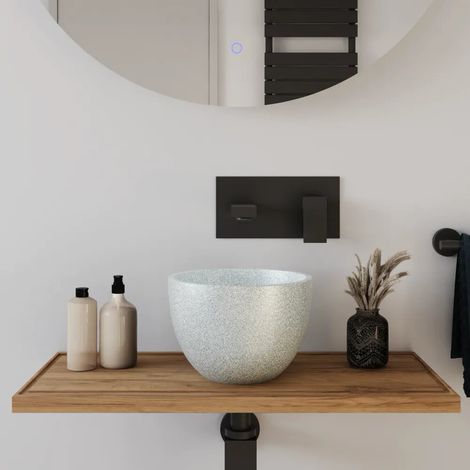 Lavabo da appoggio tondo in microcemento 22 5x15 5 cm bianco Sevan (1/4)