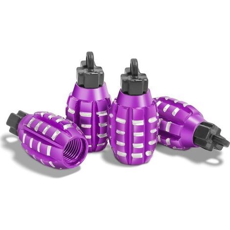 4 Pièces Bouchons Valve en Aluminium, Bouchons Valve en Forme De Grenade, Bouchons de Tige de Valve de Pneu, Anti-Poussière, pour Voitures, SUV, Vélos, Camions, Motos (Violet) (1/5)