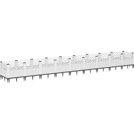 Vassoio per fioriera aiuola rialzata piante fiori terrazza giardino con paletti 363,5 x 43,5 x 43,5 cm PP bianco 020038193