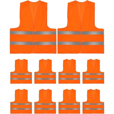 Gilet haute visibilité orange avec bandes réfléchissantes pour adultes et enfants, gilet de sécurité pour la voiture, gilet de protection pour vélo et moto, lot de 10 (1/5)