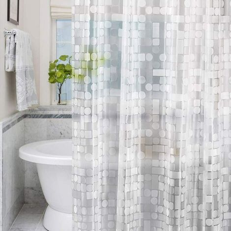 Geometric Sheer Shower Curtain 183x200cm, Mildew Proof, Antibacterial, Waterproof PEVA Shower Curtain, with 3 Bottom Weight Magnets and 12 Hooks