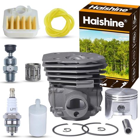 Kit moteur comprenant tête de cylindre de 45 mm, piston, filtre à air et interrupteur compatible avec tronçonneuses Husqvarna 353 351 350 346 346XP 345 340 pour reconstruction du moteur (1/5)