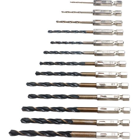 13 pièces Forets Hexagonales 1/4" pour Perceuse, 1.5‑6.5mm, pour Bois Métal Plastique, Changement Rapide (1/5)