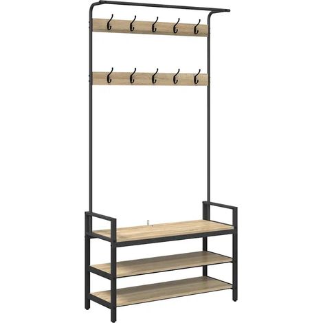Porte-manteau rectangulaire avec rangement 95 x 34 x 184 cm design contemporain entrée en bois d'ingénierie chêne sonoma (1/5)