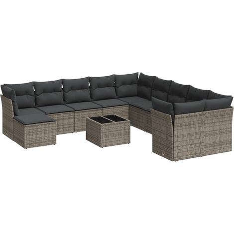 Maison Exclusive - Set Divani da Giardino 12 pz con Cuscini Grigio in Polyrattan (1/5)