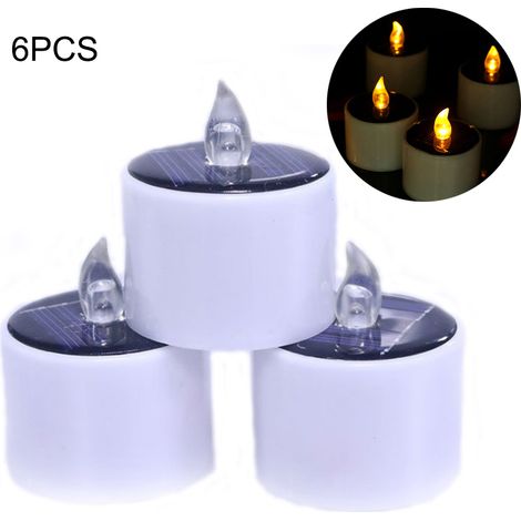 (Lot de 6 bougies solaires jaunes clignotantes étanches, bougies étanches, décorations d'Halloween et de Noël) (1/3)