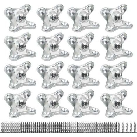 Équerre d'angle amovible 16 pièces, connecteurs à clip papillon, équerre d'angle pour bois, placage (avec 64 vis) argent (1/4)