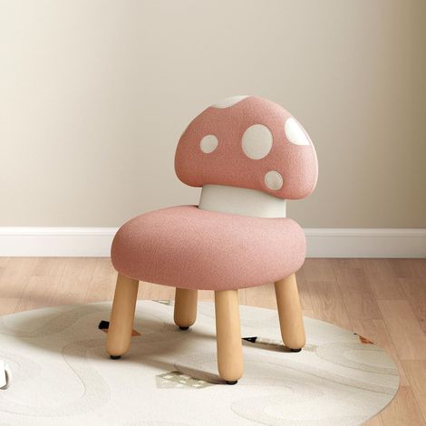 Wahson Kids Desk Chair Chenille, Toddler Sofa Chair with Mushroom-shaped Backrest for Bedroom Living Room, Pink (1/5)