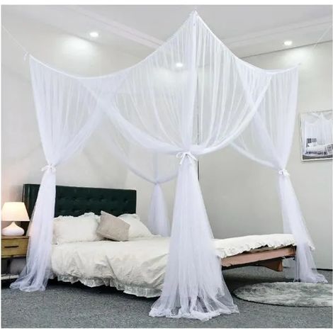 Moustiquaire de Lit, Ciel de Lit - Moustiquaire à Quatre Portes, Onvient à La Plupart des Tailles de Lits - Blanc (1/5)
