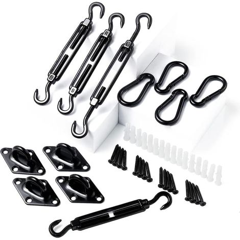 Kit d’installation murale pour voile solaire – Fixations inox avec œillets et mousquetons – Compatible voiles d’ombrage pour extérieur (1/5)