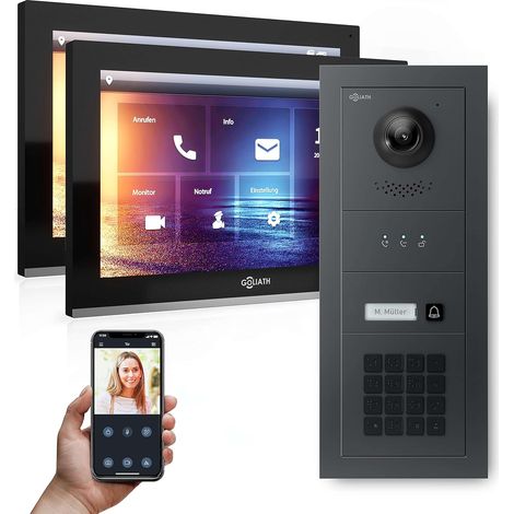 GOLIATH Hybrid IP Videotürsprechanlage  Anthrazit  Set 1-Fam  2x 10" HD  Keypad  180° Kamera