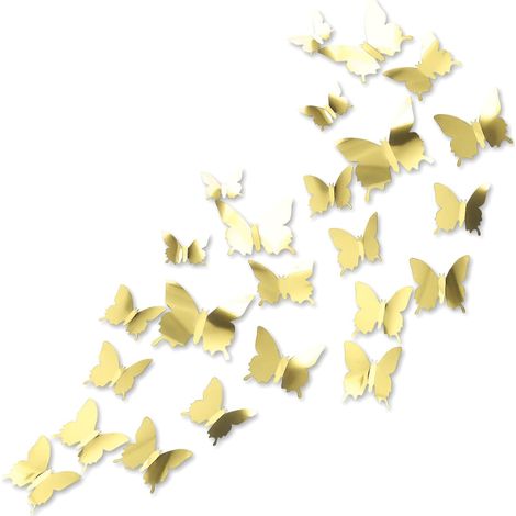 24 Pièces Stickers Papillon Decoration 3D Miroir Papillon Deco Chambre Fille Doré Stikers Murals Amovible pour Chambre d'Enfant Mariage Fête (1/5)