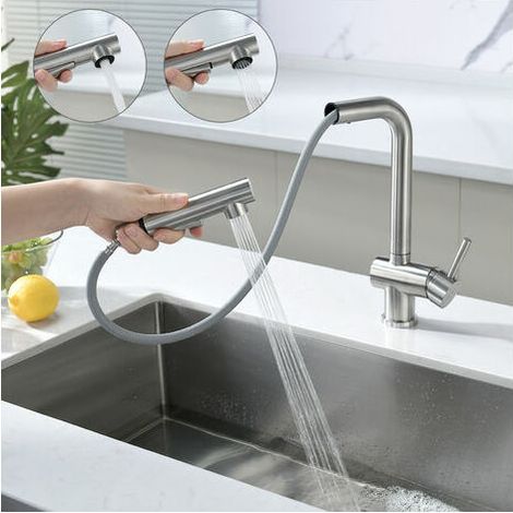 MAGIC Kitchen Faucet with Spray Single Handle Pull-out Sink Spray with 2 Jets 360° Swivel Sink Mixer Single Handle Kitchen Mixer with Detachable Bubbler (1/5)