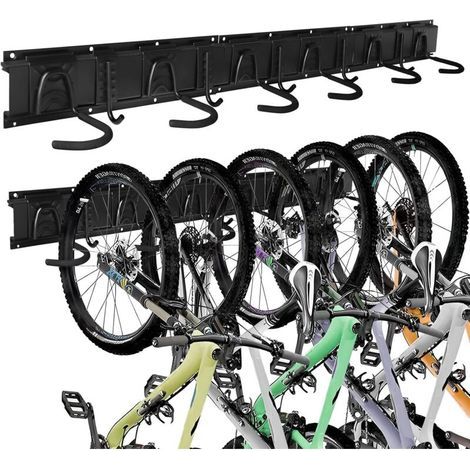 Wall-Mounted Bike and Helmet Rack, Adjustable Bike Rack with 6 Bike Slots and 5 Hooks, Wall-Mounted Bike Organizer, Vertical Bike Hook for Road or Mountain Bikes, Garage, Home (1/5)