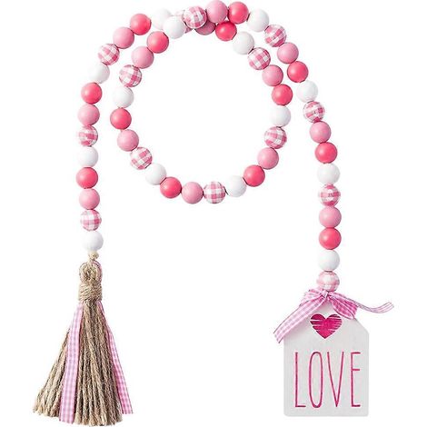 Guirlande de perles roses pour la Saint-Valentin, 3 pompons en bois (1/5)