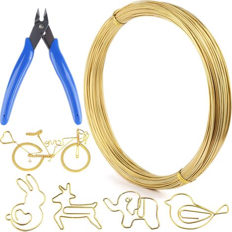 Fil de bricolage doré - 1 mm x 40 m - Fil en aluminium souple avec pince coupante - Fil pour bricolage, modélisation, bijoux, articles d'artisanat, fleurs (1/5)