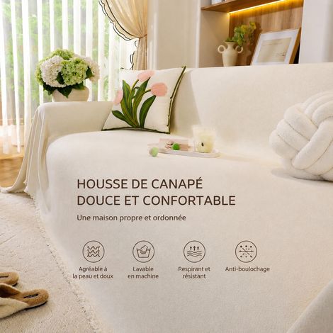 Jeté de canapé velours teddy imperméable blanc crème 180 × 460 cm grand 4 places 180 460 4 réf 30 × 30 × 8 cm 2,1 kg – Livraison gratuite