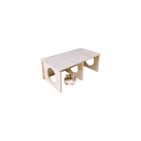 Hamster-Versteck aus Holz, 2-Kammer-Tunnel, Mehrkammer-Erkundungsspielzeug, Hamster-Verstecklabyrinth, Spielplattform, Zubehör für Käfige, für Rennmäuse, Ratten und Mäuse – Crezuo