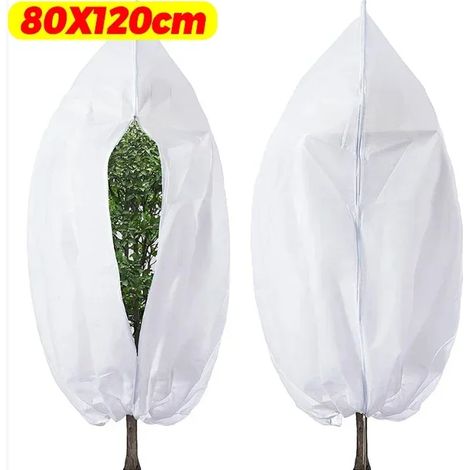 (80 x 120 cm) Housse d'hiver pour plantes, sac de protection contre le gel avec fermeture éclair et cordon de serrage, toile anti-gel réutilisable pour arbres fruitiers, protection contre les oiseaux (1/4)