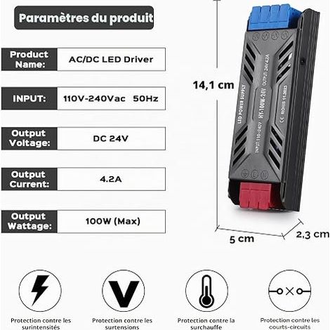 Transformer 220V 24V LED Transfo 100W DC Converter LED Driver Ultra Slim 4.16A Power Supply Adapter, 220V AC to 24V Power Supply Low Voltage Transfo Constant Voltage Transformer (1/4)