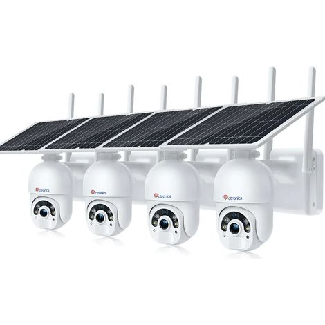 Lot de 4 caméras de surveillance WiFi extérieure – Panneau solaire – Vision nocturne 25m – Angle de rotation 355° – Batterie 7800mAh