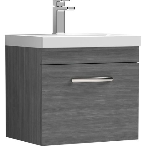 Nuie Athena Wall Hung 1-Drawer Vanity Unit with Basin-3 500mm Wide - Anthracite Woodgrain (1/5)