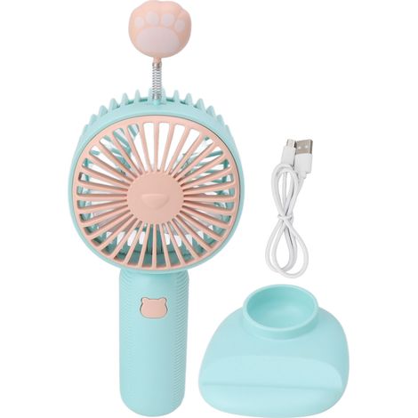 Mini ventilateur de bureau portable rechargeable par USB avec base, pour une utilisation intérieure et extérieure, vert menthe.-AquaForge